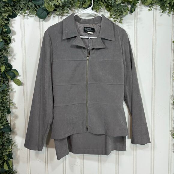 Vintage Dawn Joy Gray Suede Suit Skirt Set size 10 Retro Work Business School - Picture 1 of 14